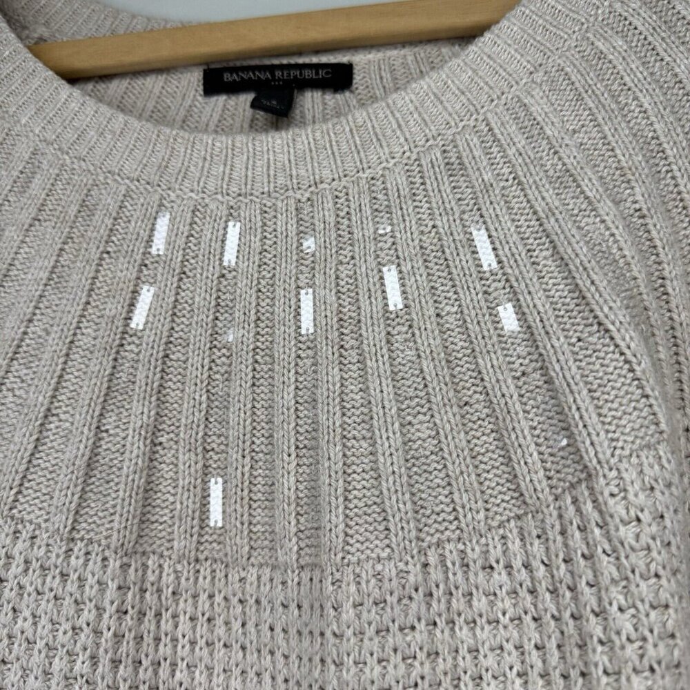 Banana Repulic Cream Waffle Knit Sweater Sequined Women’s Size Small Y2K Warm - Picture 5 of 5